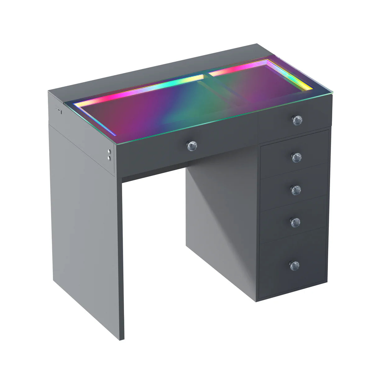 VanitiBar Veronica – Glass Top Makeup Vanity Desk with Drawers