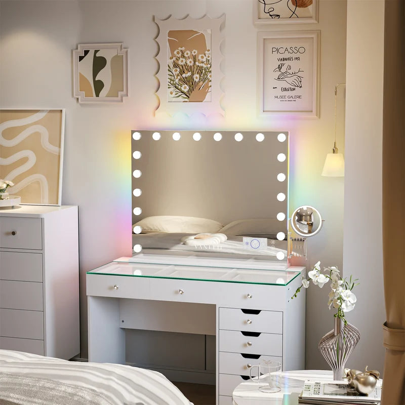 VanitiGlow Eclipse | Hollywood LED Vanity Mirror with 10x Extendable LED Magnifier