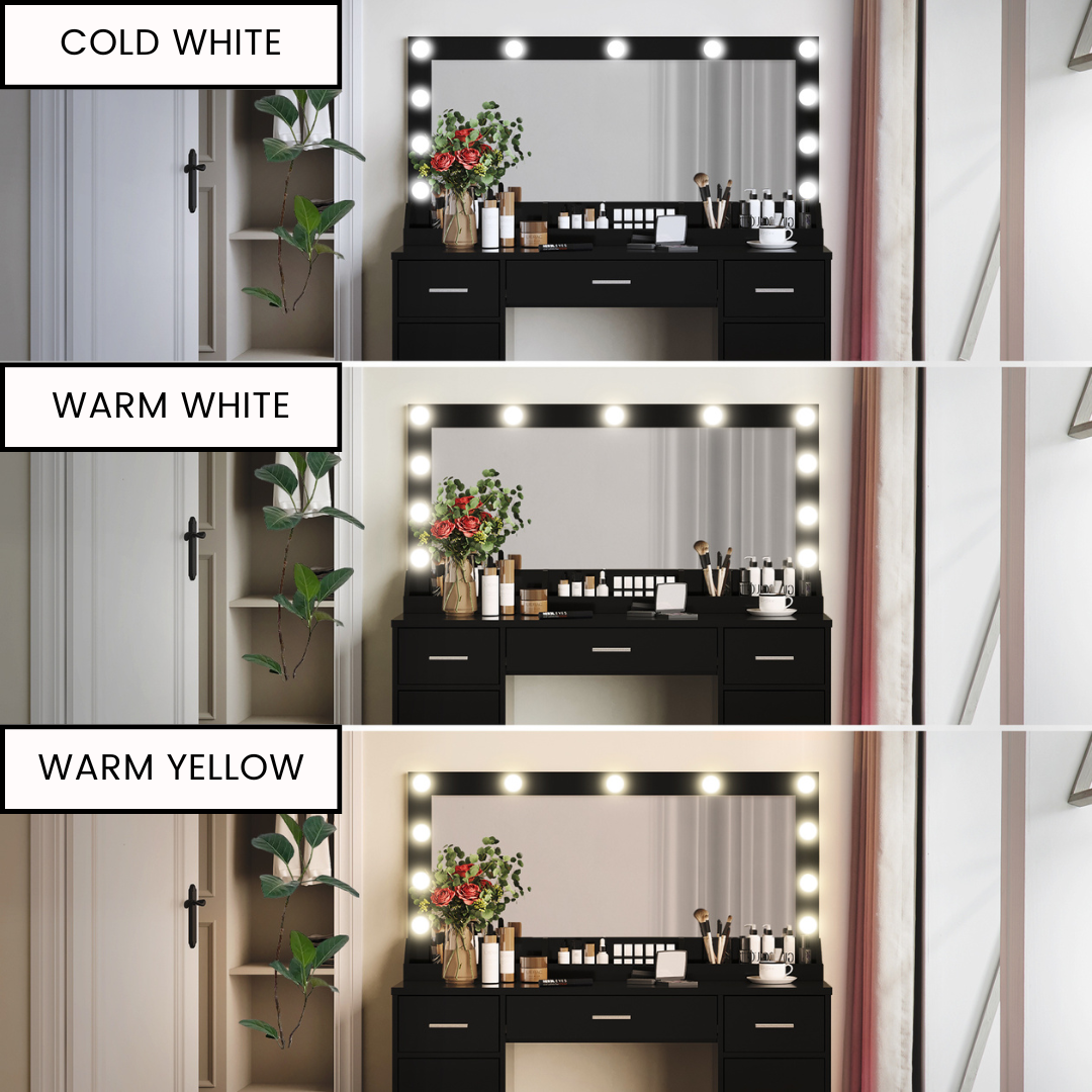 47.5" Vanity Desk with Mirror, LED Lights, and Storage - LP Replenish