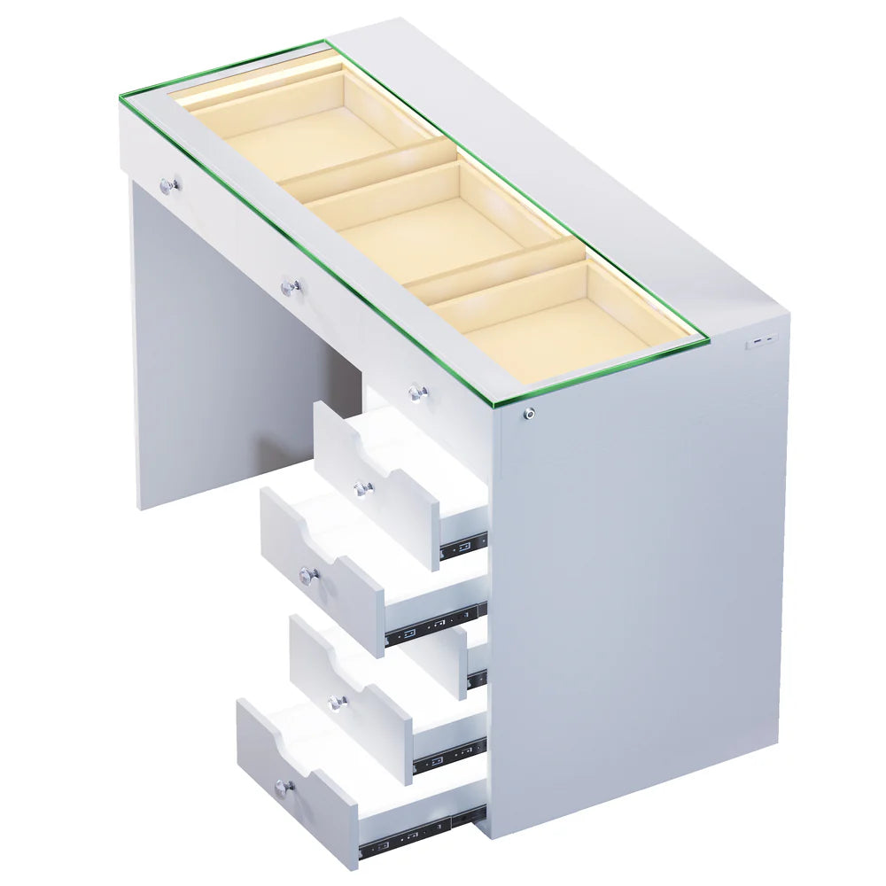 VanitiBar Veronica 3.0 – Glass Top Makeup Vanity Desk with Drawers