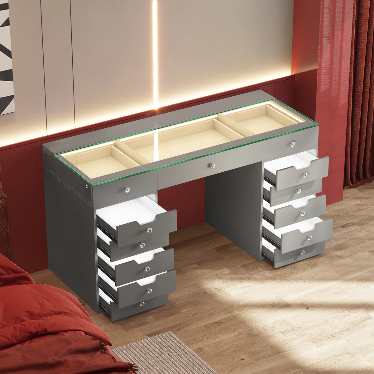 VanitiBar Pro | Modern, Spacious Vanity Desk with 13 Drawers, RGB LED
