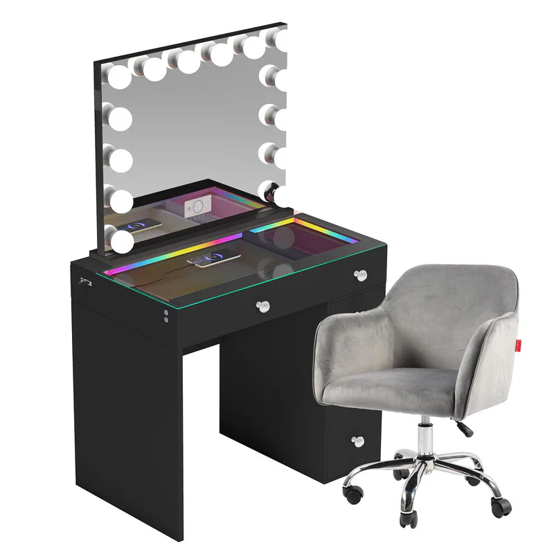 Veronica Vanity Hollywood Mirror Set (Mirror, Vanity & Chair Included) - LP Replenish