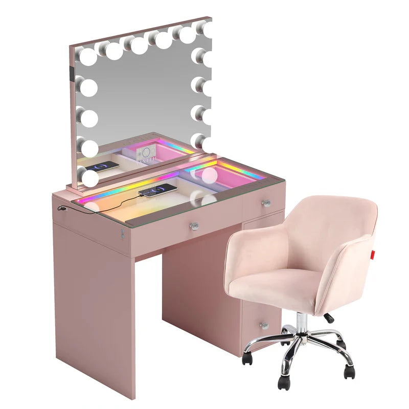 Veronica Vanity Hollywood Mirror Set (Mirror, Vanity & Chair Included) - LP Replenish