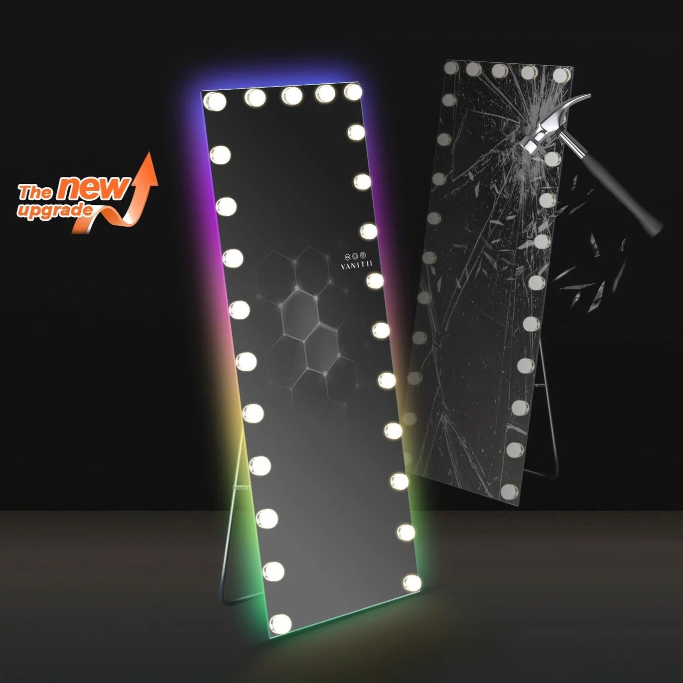 LUXE Hollywood Vanity Mirror - Full Length with 22 or 25 Dimmable LED Bulbs & RGB - LP Replenish