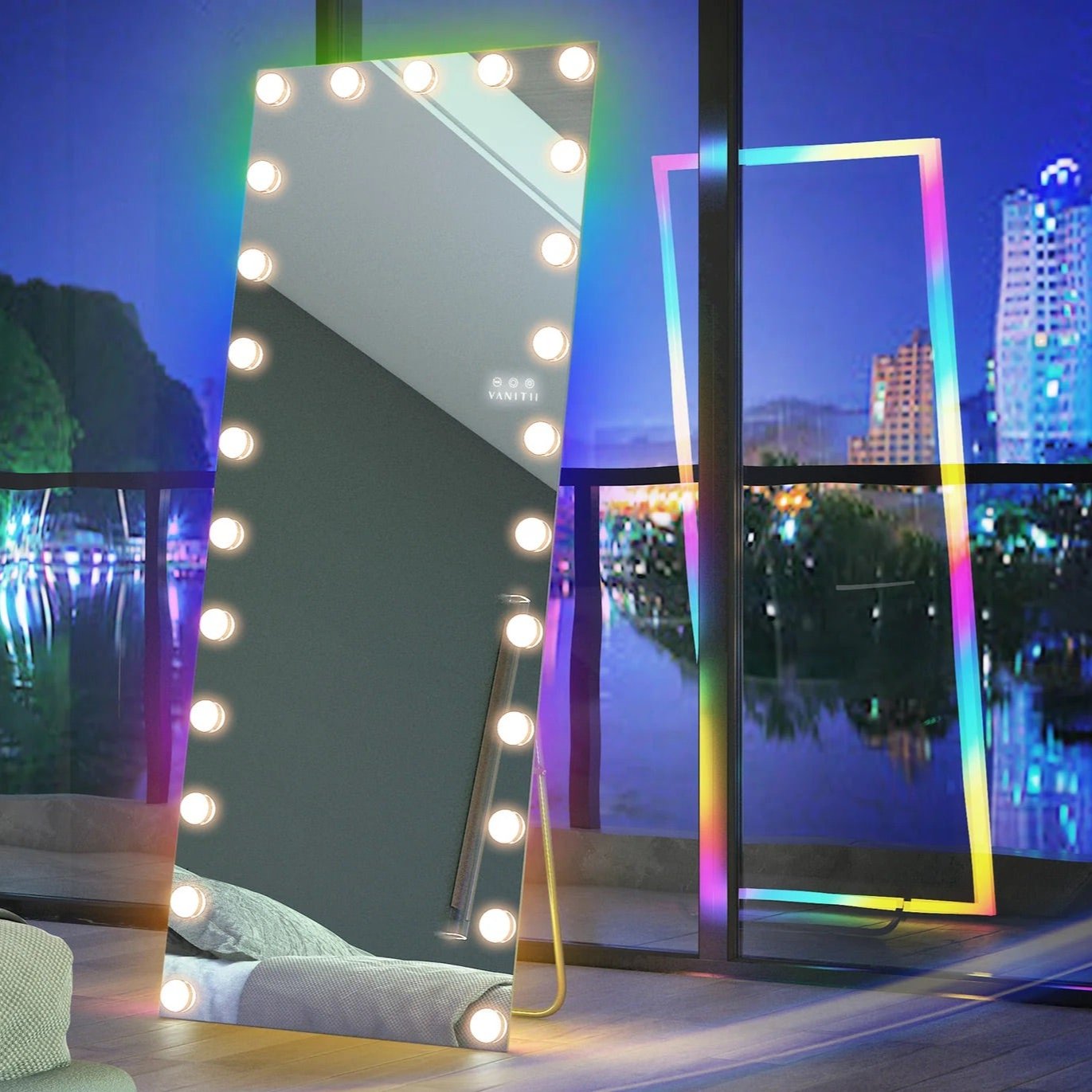 LUXE Hollywood Vanity Mirror - Full Length with 22 or 25 Dimmable LED Bulbs & RGB - LP Replenish