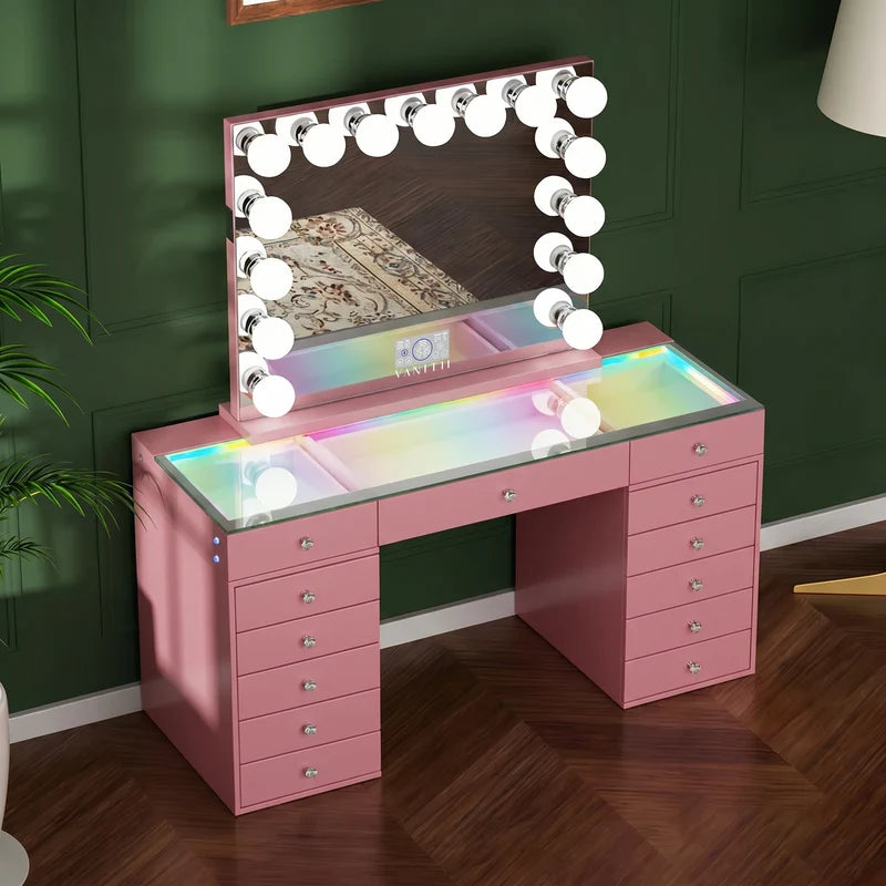 VanitiSet Solis | Classic Vanity Desk and LED Mirror Set