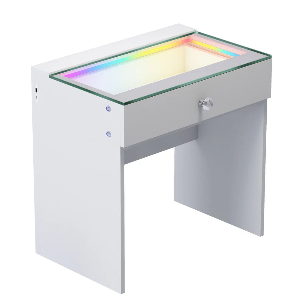 Compact Vanity Desk with RGB Light Strip, LED Mirror, Bluetooth, and Charging Ports - LP Replenish
