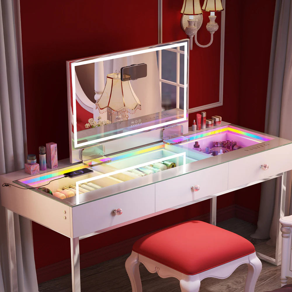 LUXE LED Mirror with Phone Holder, Self Timer, and Remote Control - LP Replenish