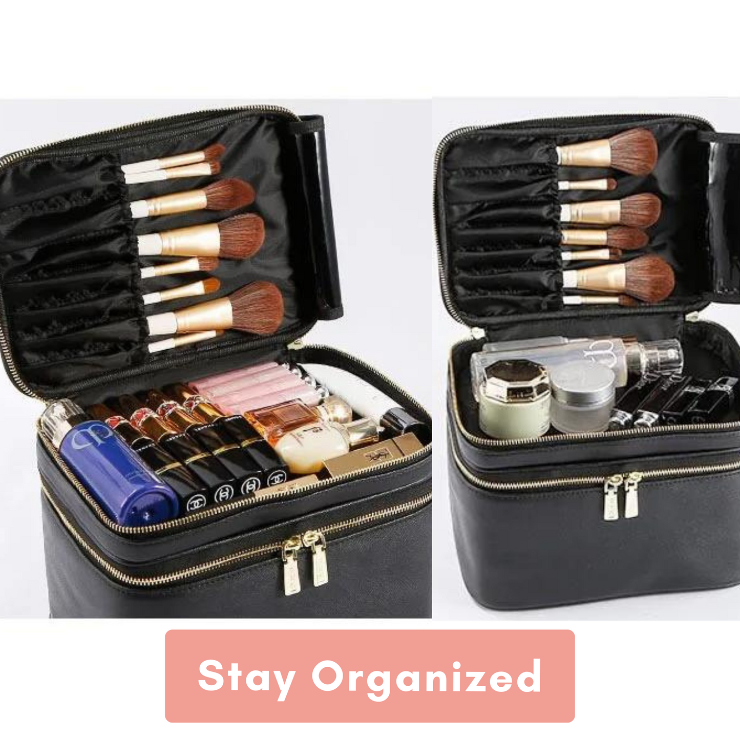Large Capacity Dual-Zipper Makeup Travel Bag with Organizers - LP Replenish