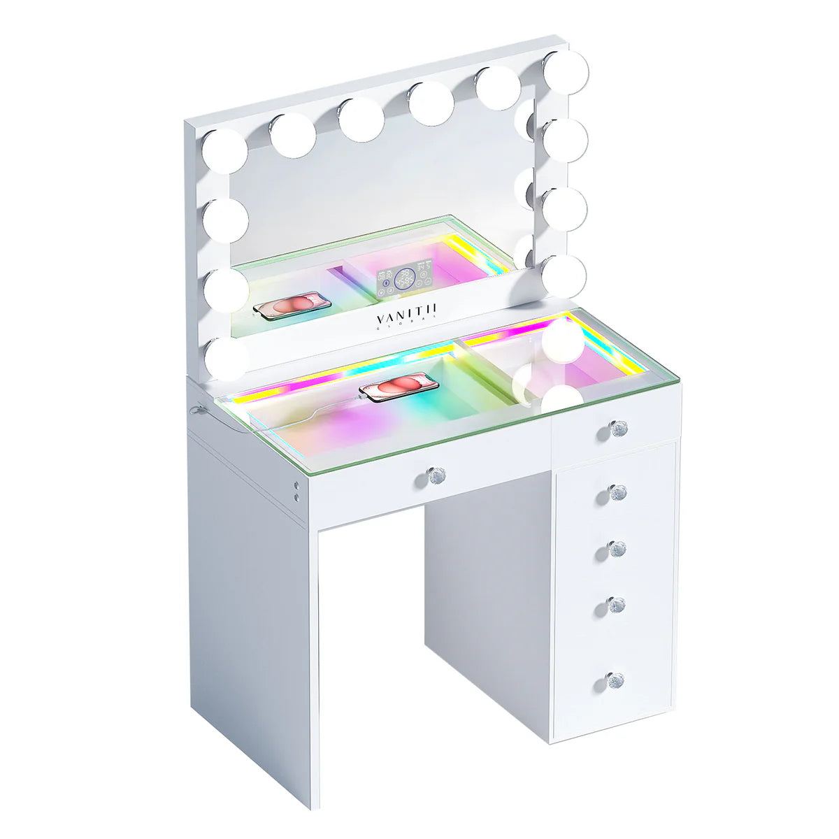 VanitiSet Veronica Vault – Luxury Makeup with LED Mirror & 6 Drawers