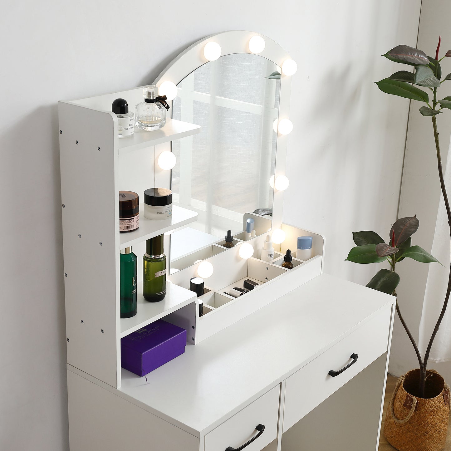 Elegant White Vanity Desk with Mirror, Storage & Drawers | Perfect Makeup Station - LP Replenish