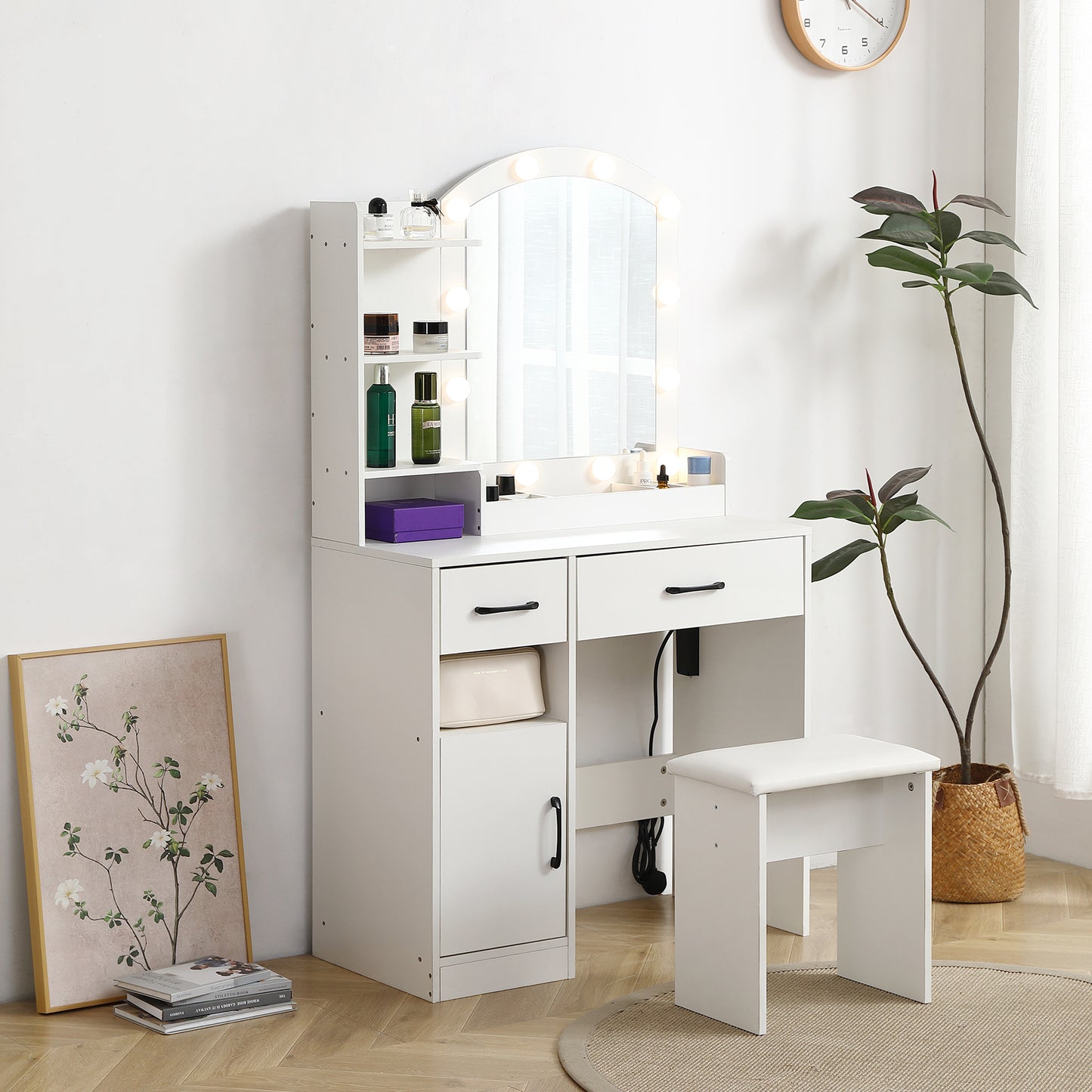 Elegant White Vanity Desk with Mirror, Storage & Drawers | Perfect Makeup Station - LP Replenish