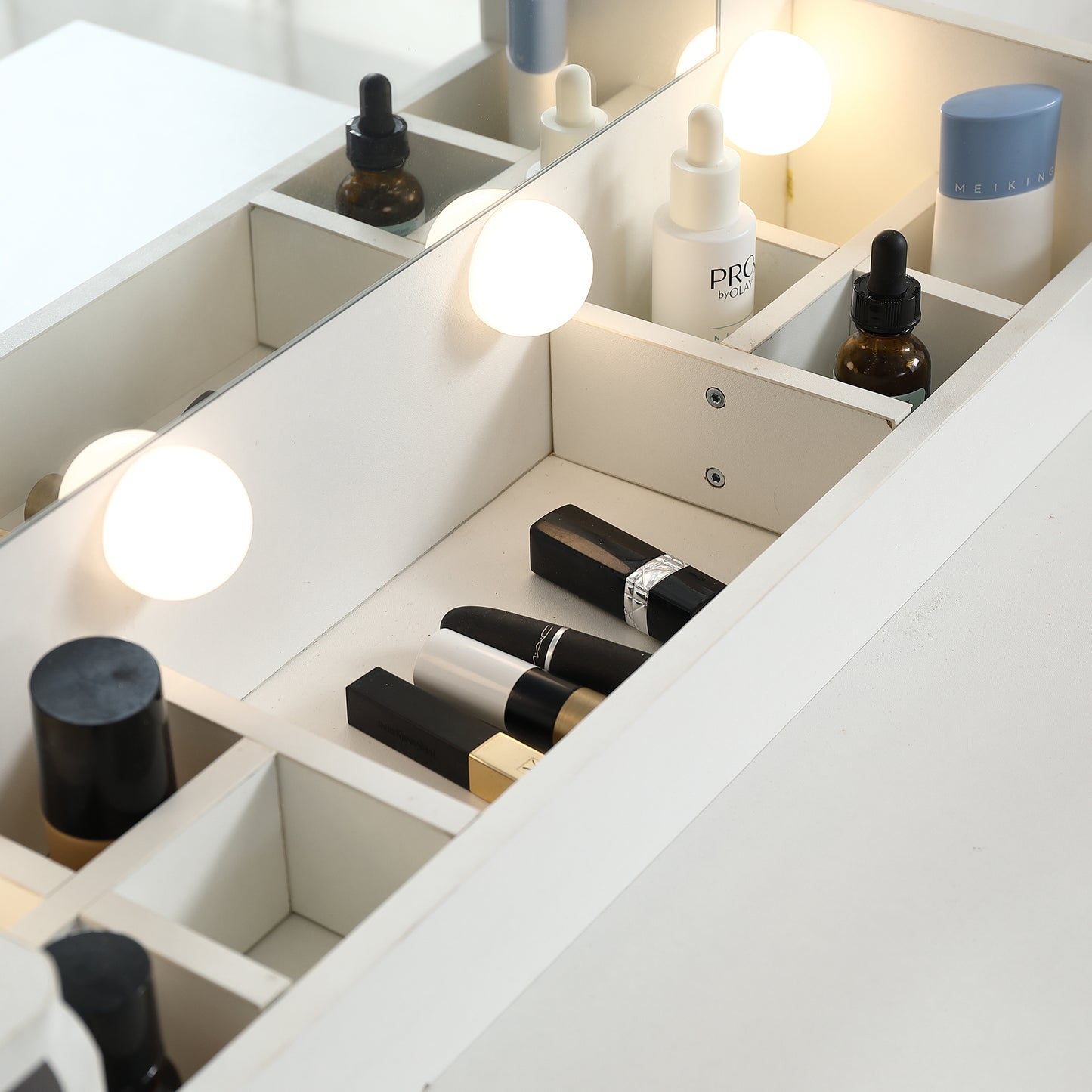 Elegant White Vanity Desk with Mirror, Storage & Drawers | Perfect Makeup Station - LP Replenish