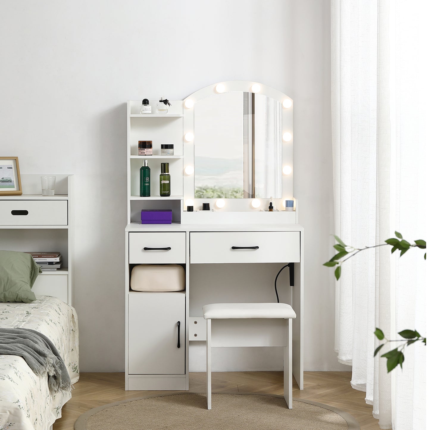 Elegant White Vanity Desk with Mirror, Storage & Drawers | Perfect Makeup Station - LP Replenish