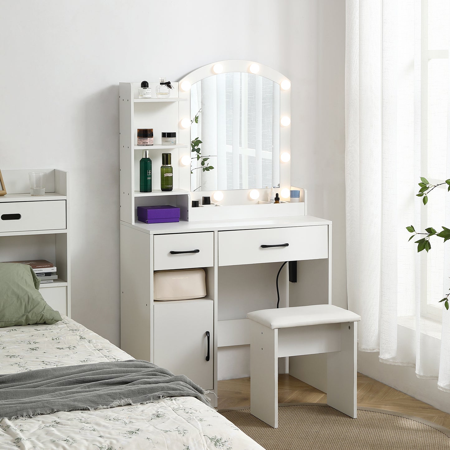 Elegant White Vanity Desk with Mirror, Storage & Drawers | Perfect Makeup Station - LP Replenish