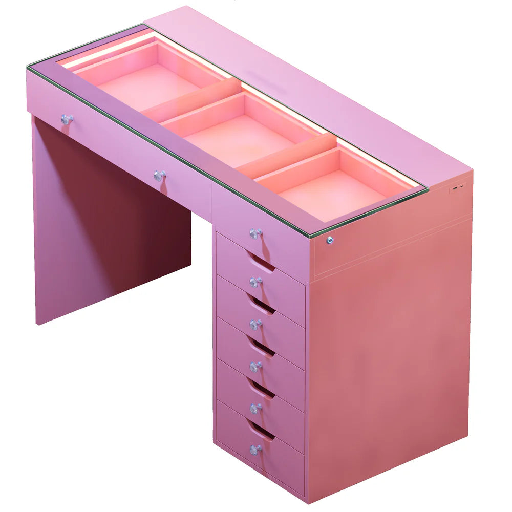 VanitiBar Veronica 3.0 – Glass Top Makeup Vanity Desk with Drawers