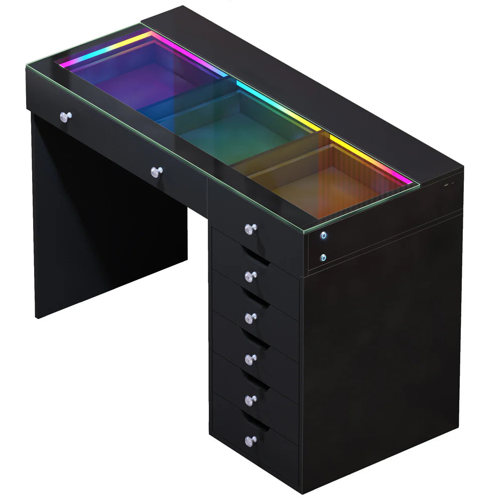 VanitiBar Veronica 3.0 – Glass Top Makeup Vanity Desk with Drawers