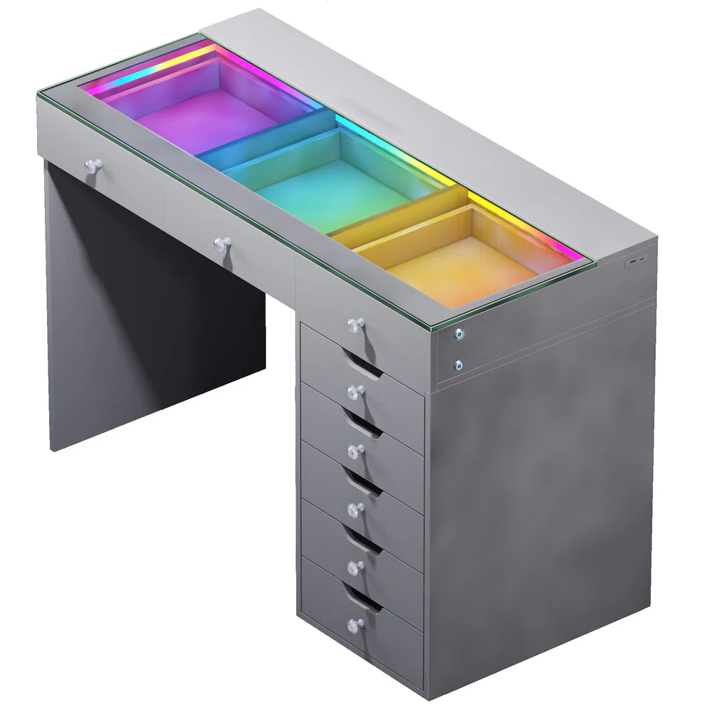 VanitiBar Veronica 3.0 – Glass Top Makeup Vanity Desk with Drawers