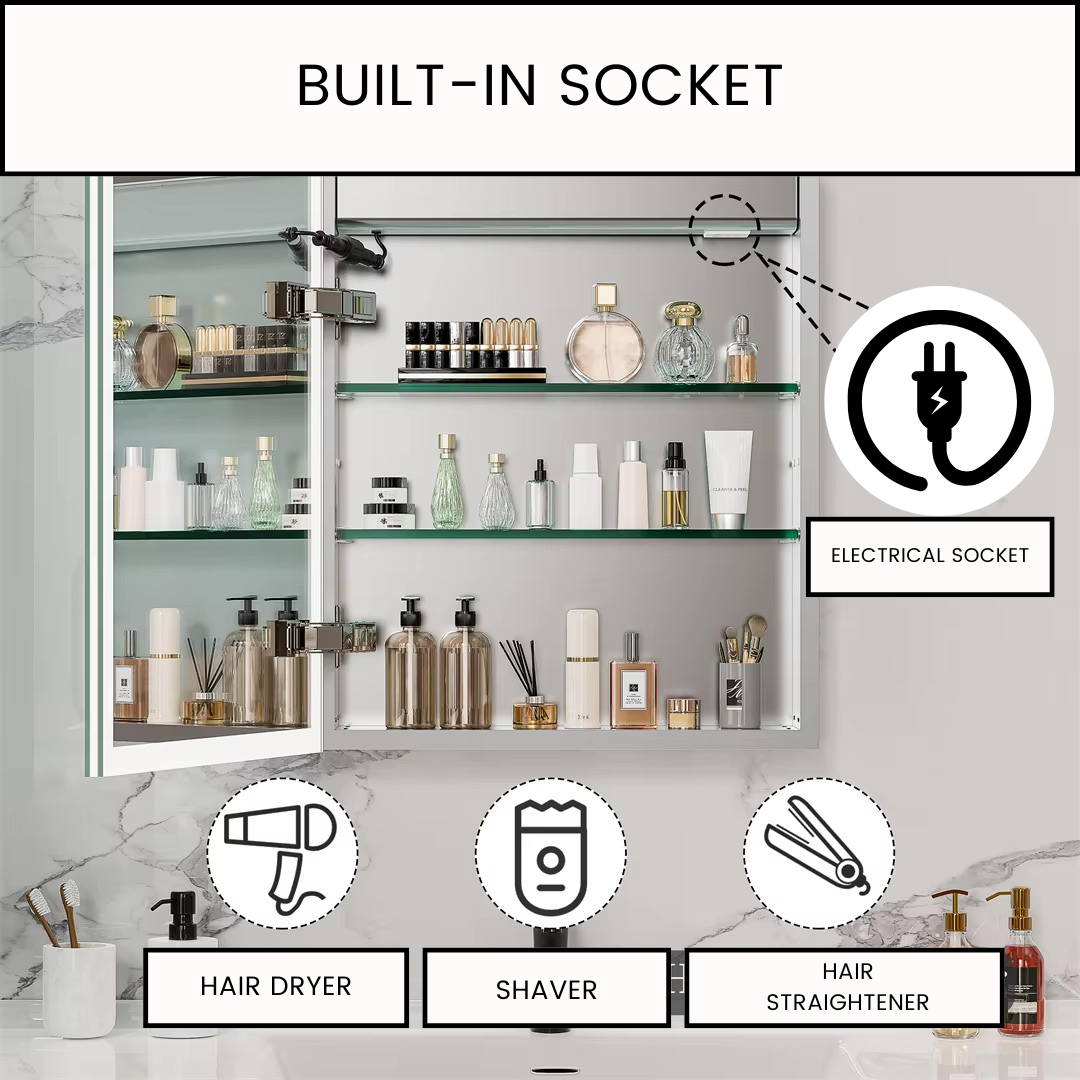 LED Bathroom Mirror Cabinet with Bluetooth, Anti-Fog, and Storage - LP Replenish