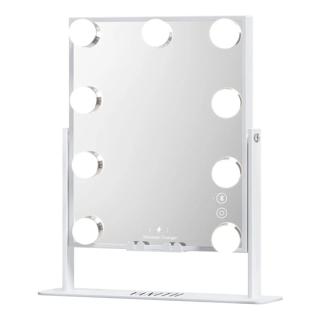 Tabletop Vanity Mirror with Bluetooth, Wireless Charging, and Dimmable LED Bulbs - LP Replenish