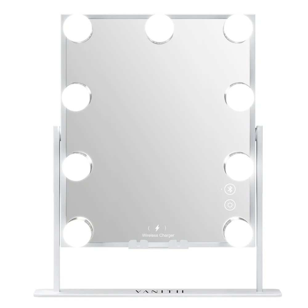 Tabletop Vanity Mirror with Bluetooth, Wireless Charging, and Dimmable LED Bulbs - LP Replenish