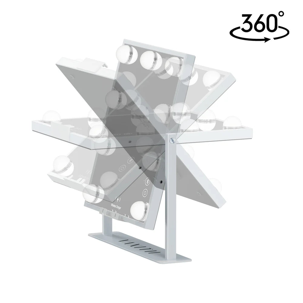 Tabletop Vanity Mirror with Bluetooth, Wireless Charging, and Dimmable LED Bulbs - LP Replenish