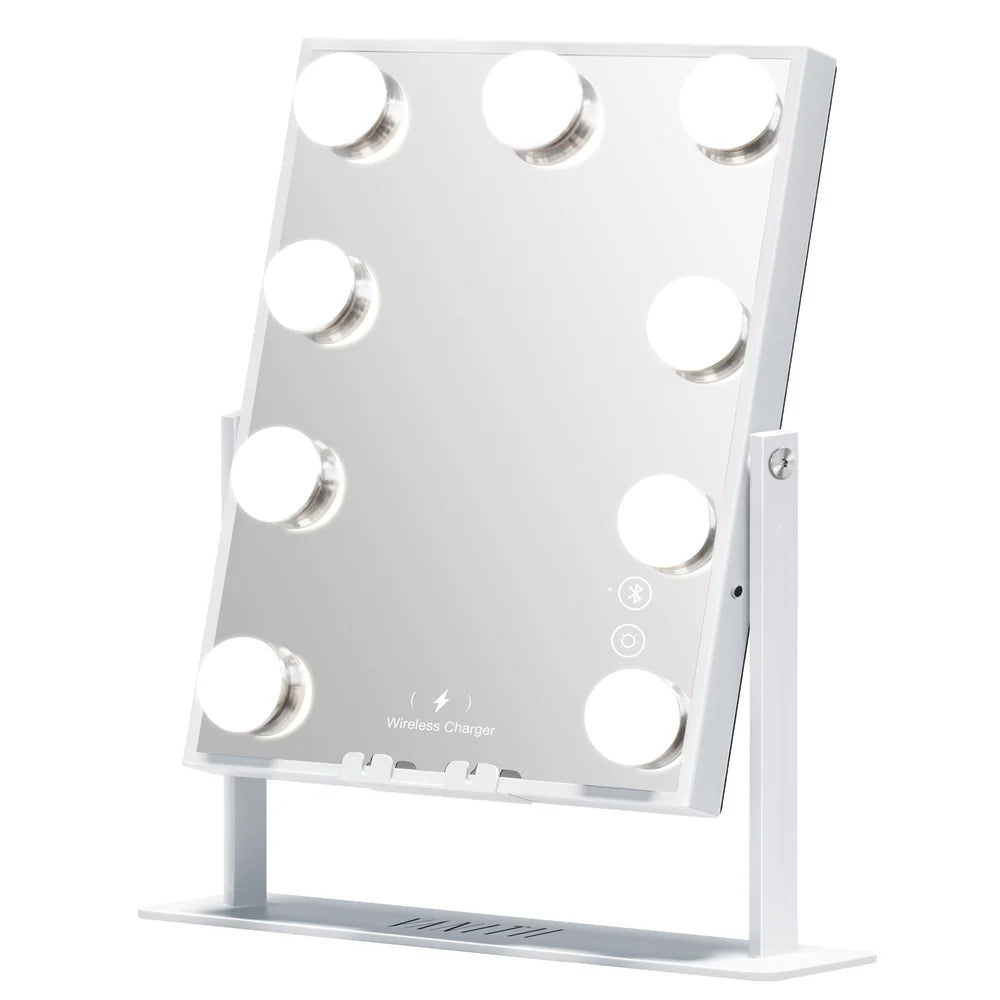 Tabletop Vanity Mirror with Bluetooth, Wireless Charging, and Dimmable LED Bulbs - LP Replenish