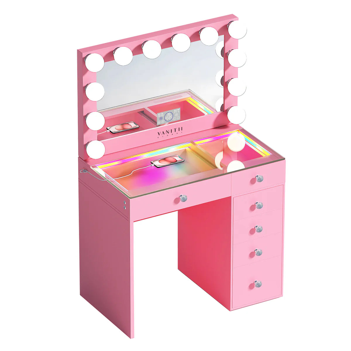 VanitiSet Veronica Vault – Luxury Makeup with LED Mirror & 6 Drawers