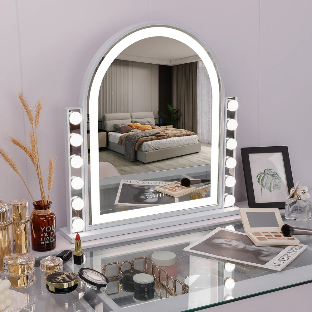 LUXE Scarlett Arch Hollywood Vanity Mirror with LED Lights and 10X Magnification - LP Replenish