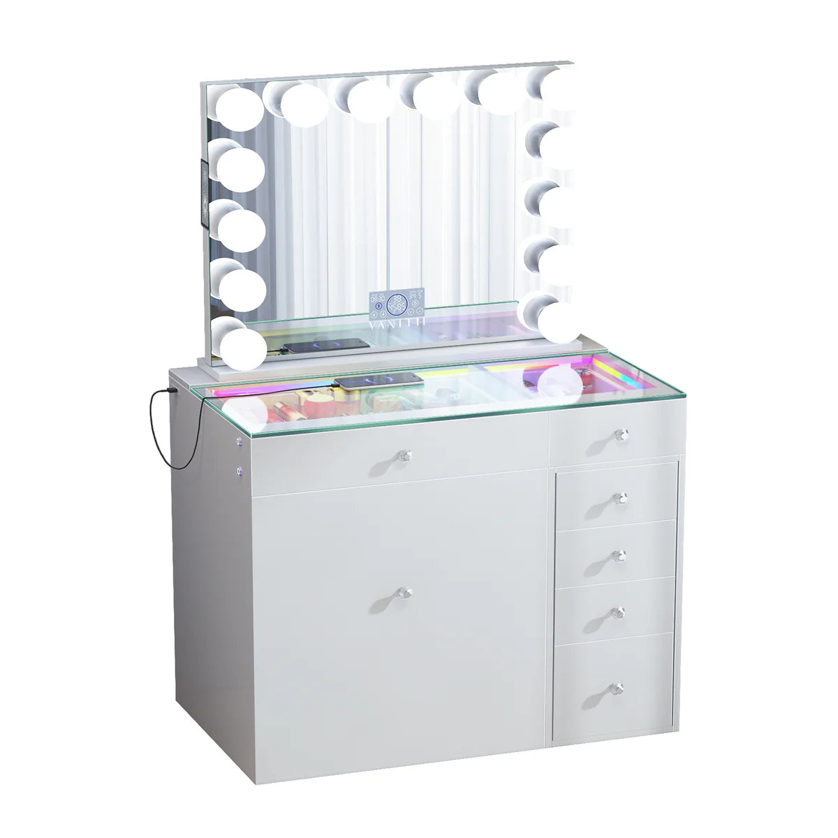 VanitiSet Snug – Space-Saving Vanity Set with Hidden Chair & LED Mirror