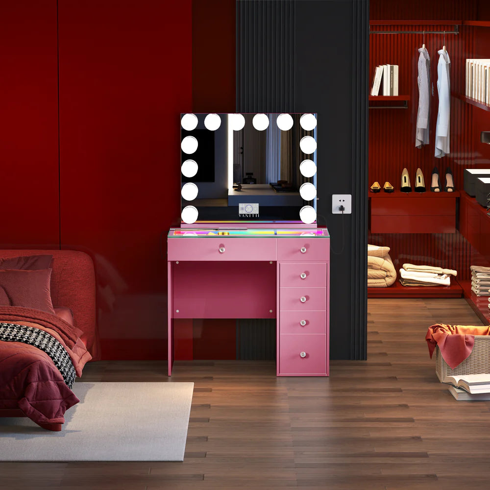Veronica Vanity Hollywood Mirror Set (Mirror, Vanity & Chair Included)