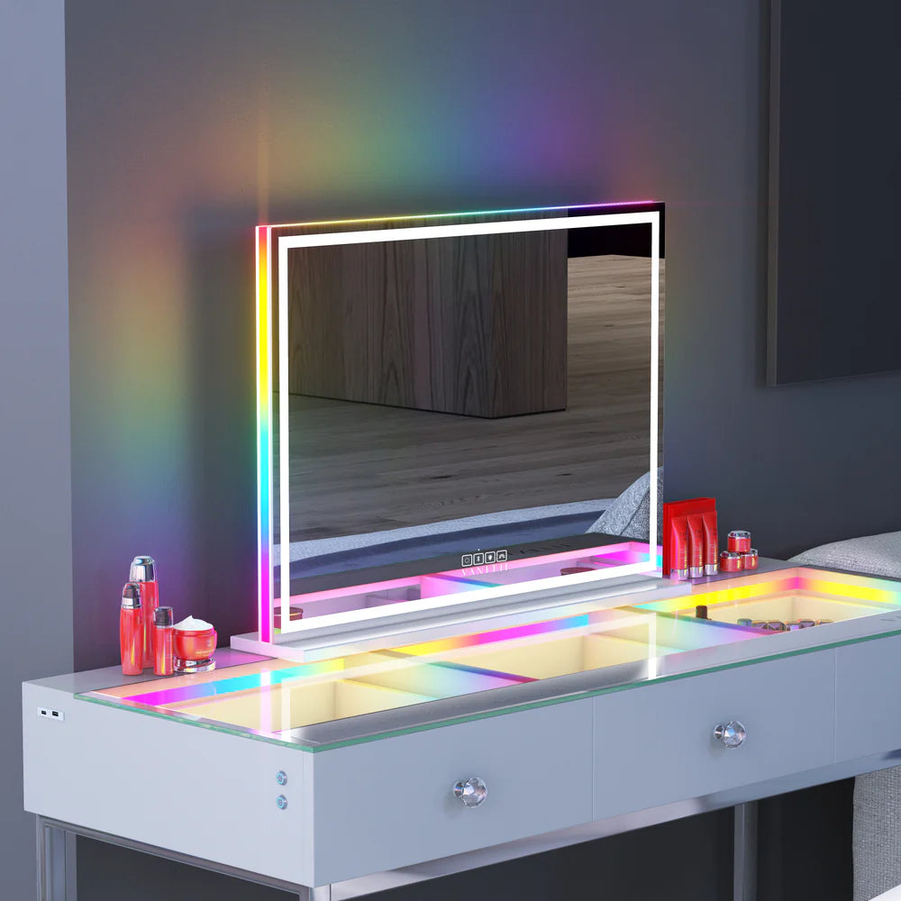 LED Glow Vanity Mirror with RGB Lights, Bluetooth Speaker, and Smart Touch Control - LP Replenish
