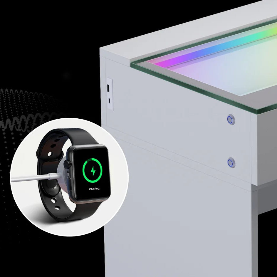 Compact Vanity Desk with RGB Light Strip, LED Mirror, Bluetooth, and Charging Ports - LP Replenish