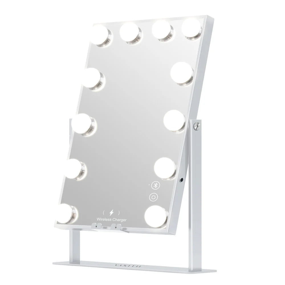 Tabletop Vanity Mirror with Bluetooth, Wireless Charging, and Dimmable LED Bulbs - LP Replenish