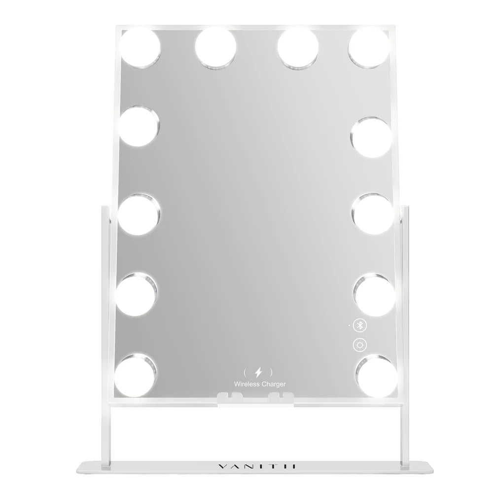 Tabletop Vanity Mirror with Bluetooth, Wireless Charging, and Dimmable LED Bulbs - LP Replenish