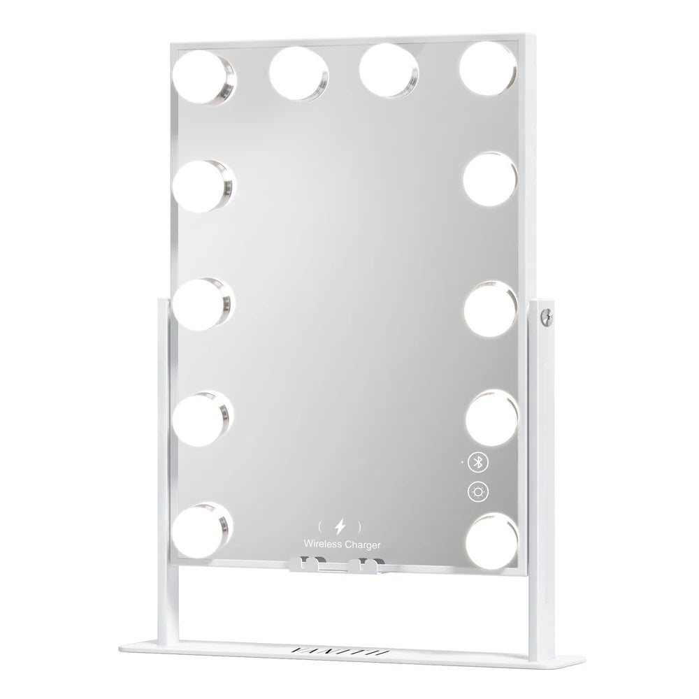 Tabletop Vanity Mirror with Bluetooth, Wireless Charging, and Dimmable LED Bulbs - LP Replenish