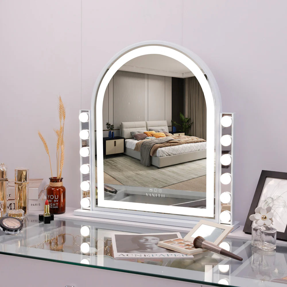 LUXE Scarlett Arch Hollywood Vanity Mirror with LED Lights and 10X Magnification - LP Replenish