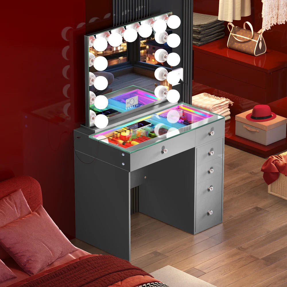 Veronica Vanity Hollywood Mirror Set (Mirror, Vanity & Chair Included)