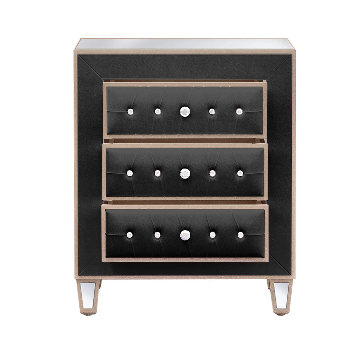 Velvet Bedside Table with 3 Drawers and Crystal Handles - LP Replenish