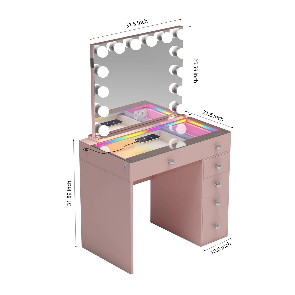 VanitiSet Veronica – Luxury Makeup with LED Mirror & 6 Drawers