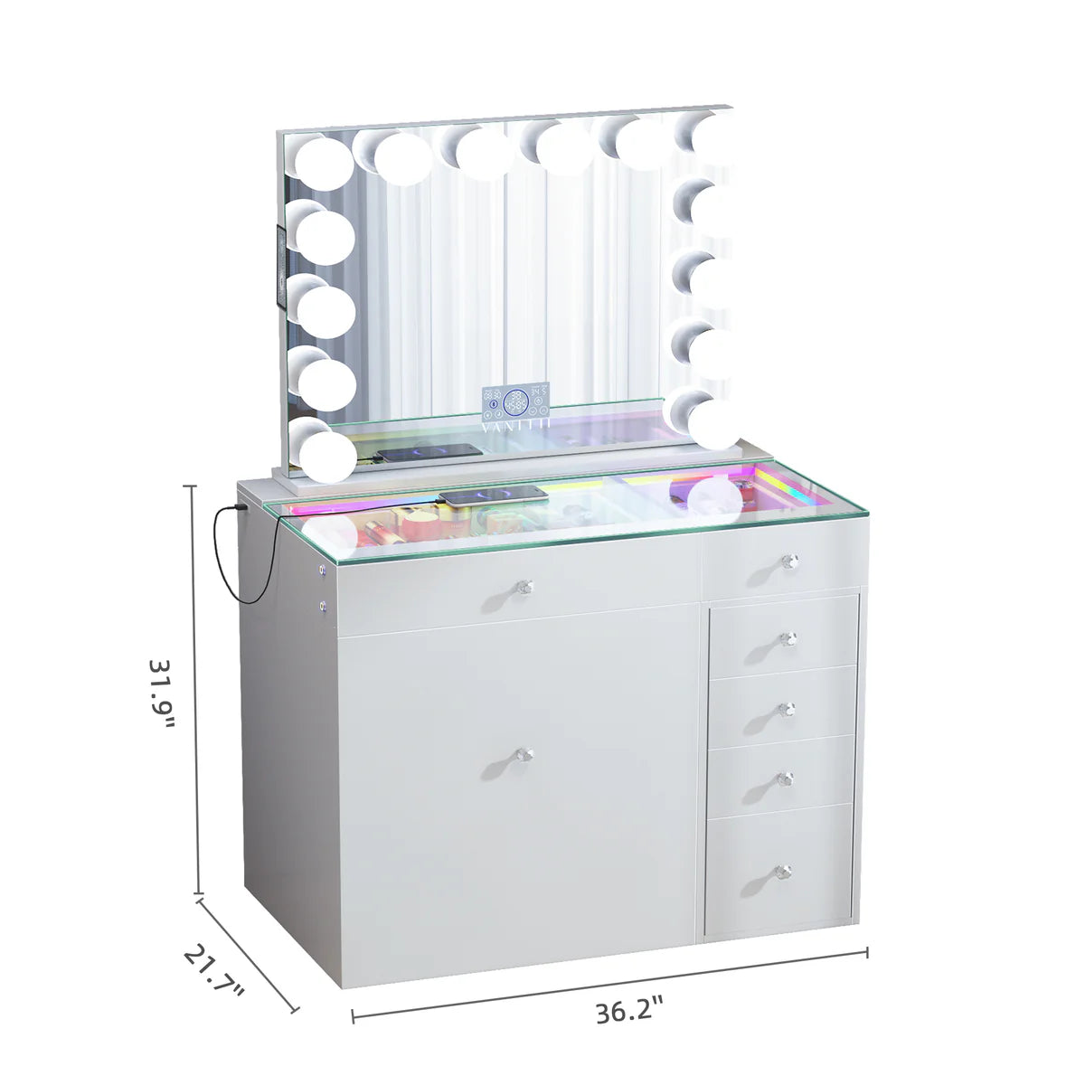 VanitiSet Snug – Space-Saving Vanity Set with Hidden Chair & LED Mirror