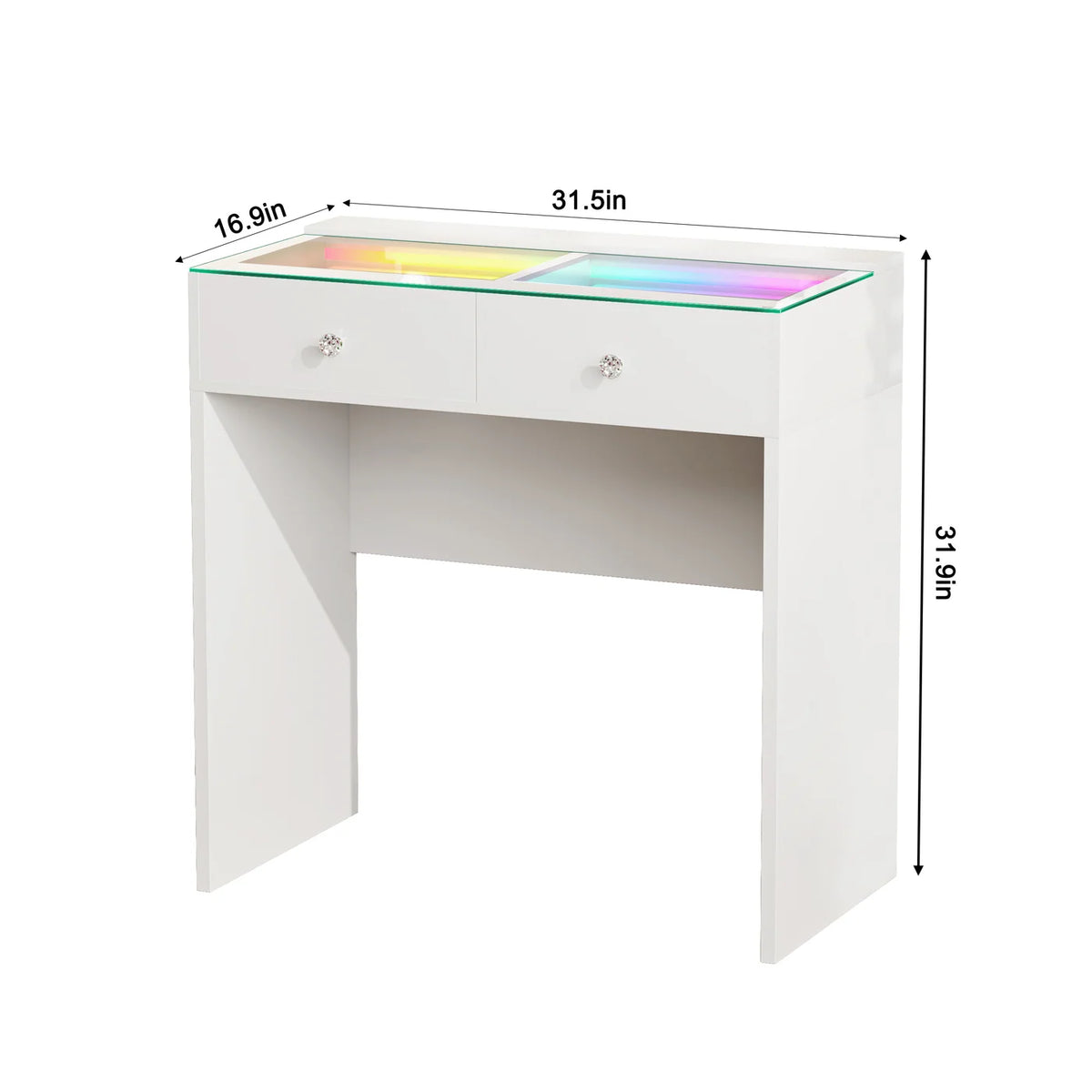 VanitiBar Mira | 2 Drawer Glass Top Desk with RGB Lights
