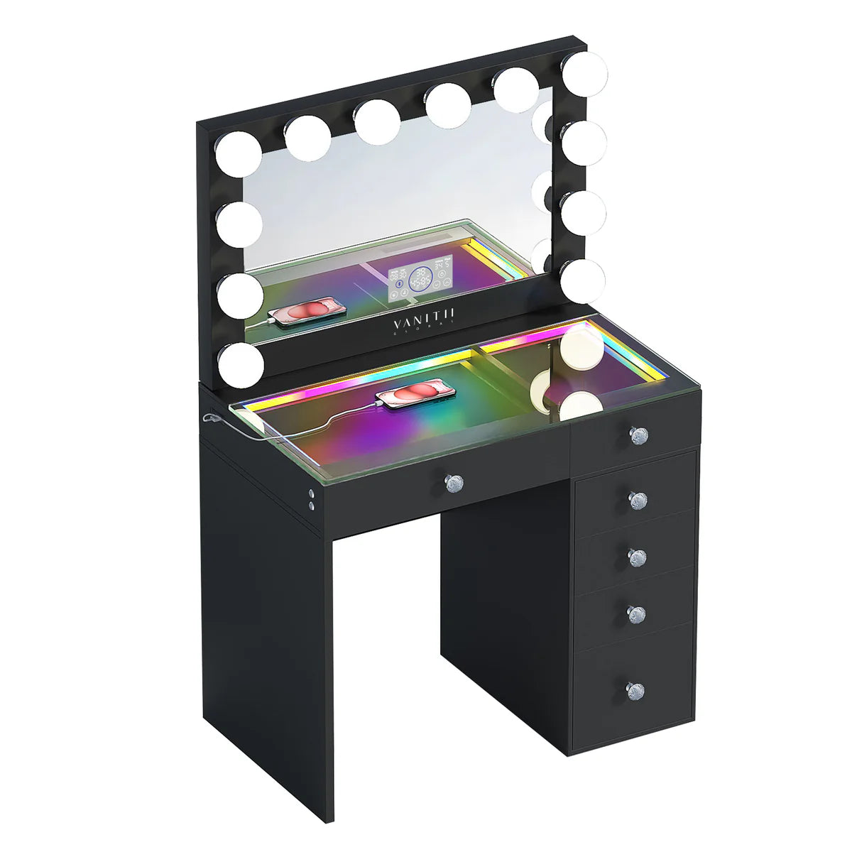 VanitiSet Veronica Vault – Luxury Makeup with LED Mirror & 6 Drawers