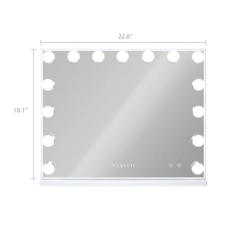 LUXE Large Hollywood Vanity Mirror with Bluetooth - 15 Dimmable LED Bulbs & USB Charging Port - LP Replenish
