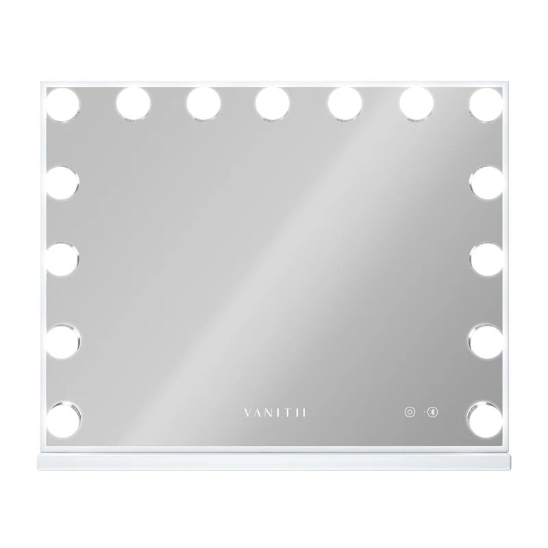 LUXE Large Hollywood Vanity Mirror with Bluetooth - 15 Dimmable LED Bulbs & USB Charging Port - LP Replenish