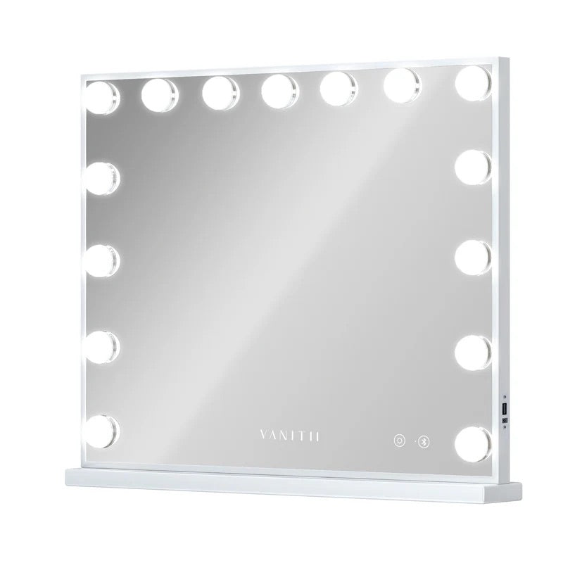 LUXE Large Hollywood Vanity Mirror with Bluetooth - 15 Dimmable LED Bulbs & USB Charging Port - LP Replenish