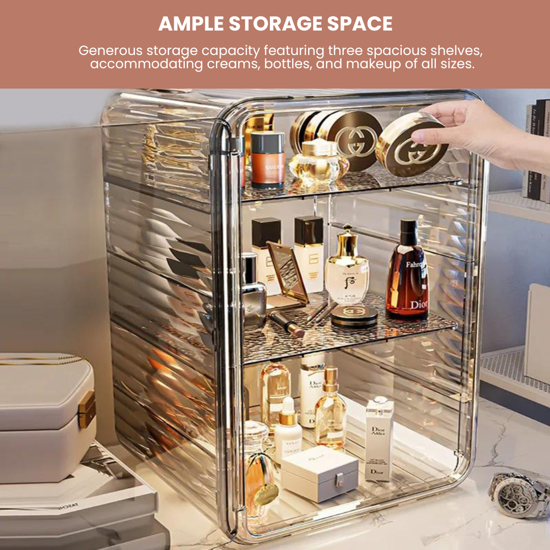 Large Luxury Desktop Cosmetic Storage Box with Adjustable Shelves and Light - LP Replenish