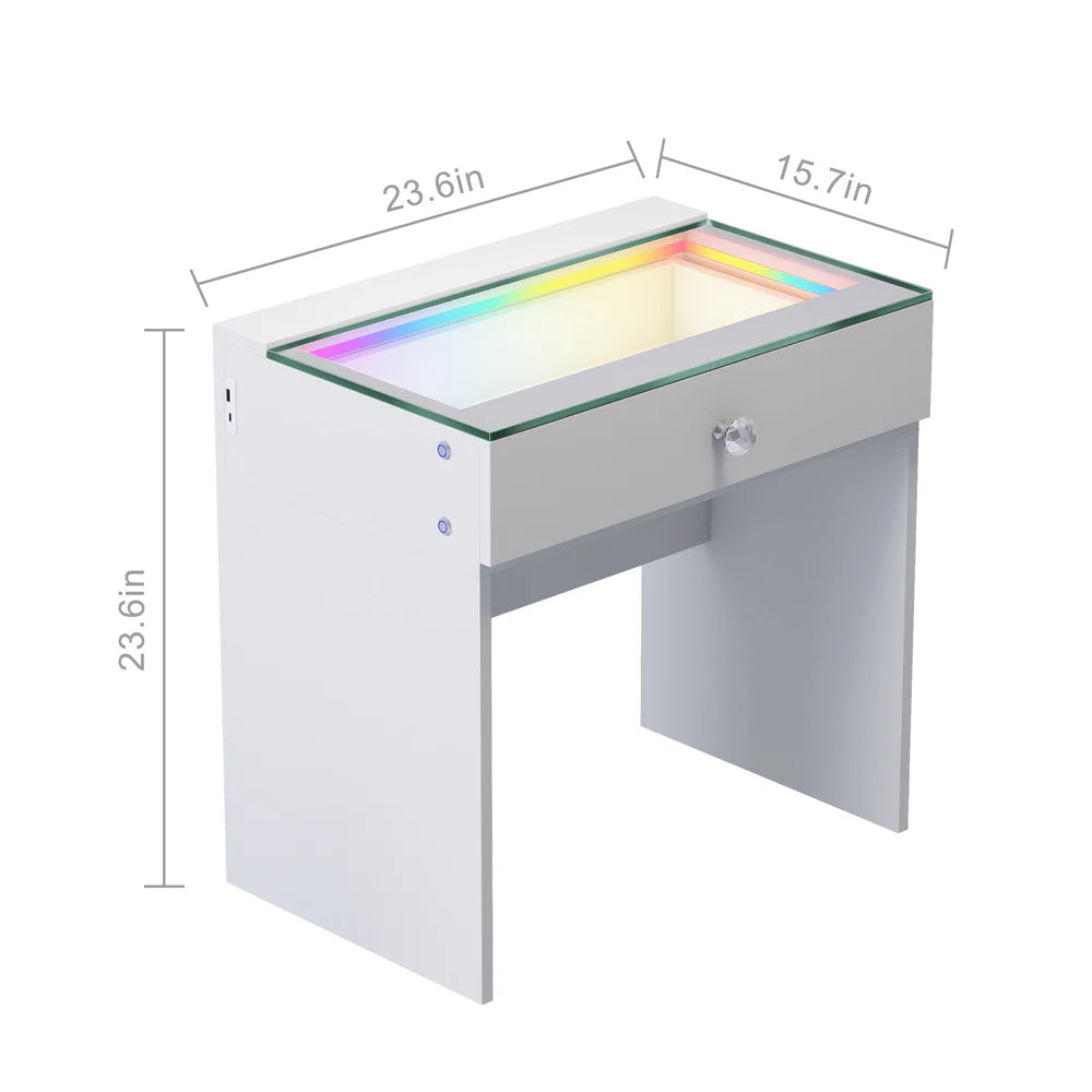 Compact Vanity Desk with RGB Light Strip, LED Mirror, Bluetooth, and Charging Ports - LP Replenish