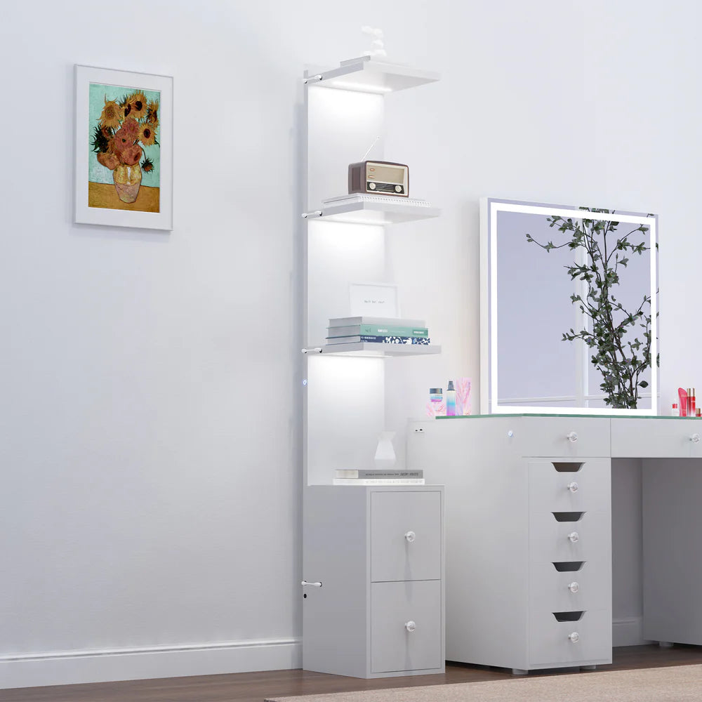 Display Shelves with LED Lights and Large Storage Drawer - LP Replenish