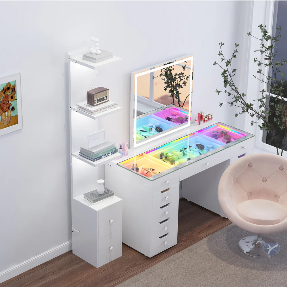 Display Shelves with LED Lights and Large Storage Drawer - LP Replenish